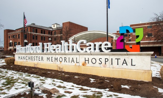 The new sign at Hartford HealthCare Manchester Memorial Hospital on Monday, Jan. 5, 2026. (Aaron Flaum/Hartford Courant)