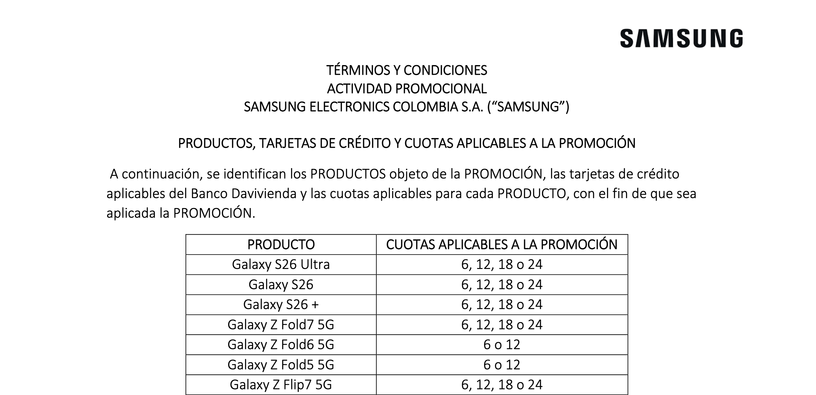 Galaxy S26 series on Samsung Colombia website