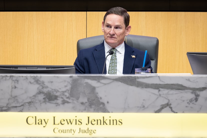Dallas County Judge Clay Lewis Jenkins listens to a budget and tax presentation on the 2026...