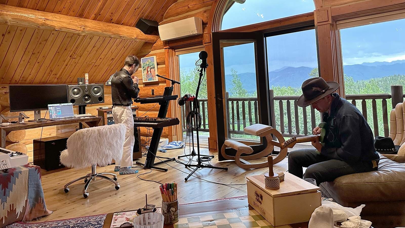 Music being made in Emily Warren's songwriting studio in her Wilson, Wyoming, cabin.