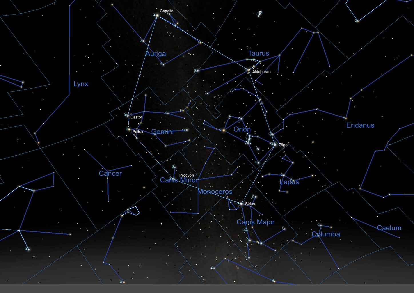 Star chart showing the Winter Hexagon
