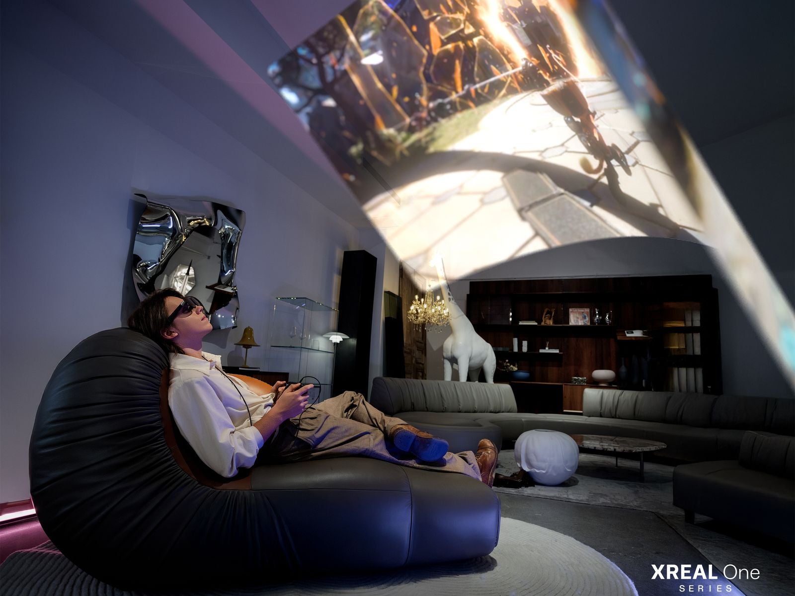 Playing a video game on the Xreal One AR glasses