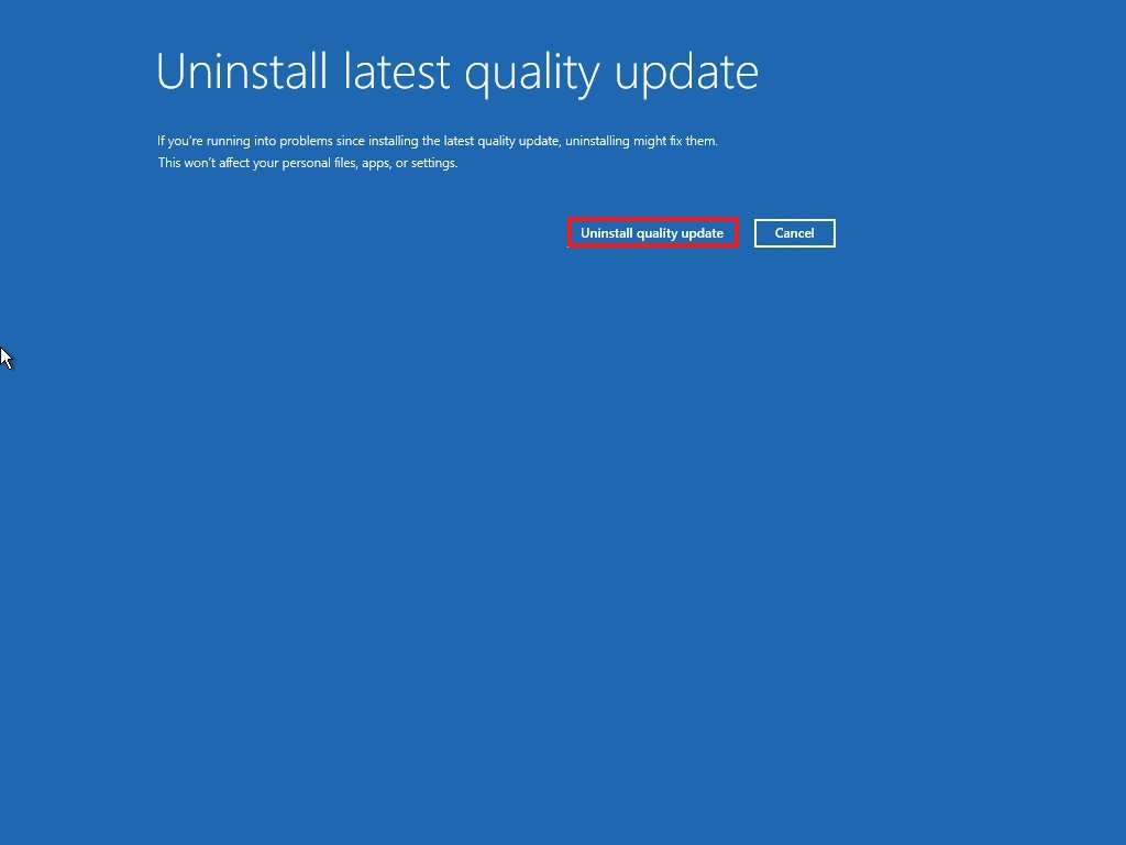 WinRE Uninstall quality update button