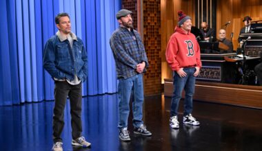 From left: Matt Damon, Ben Affleck, and Jimmy Fallon on Tuesday's episode of "The Tonight Show."