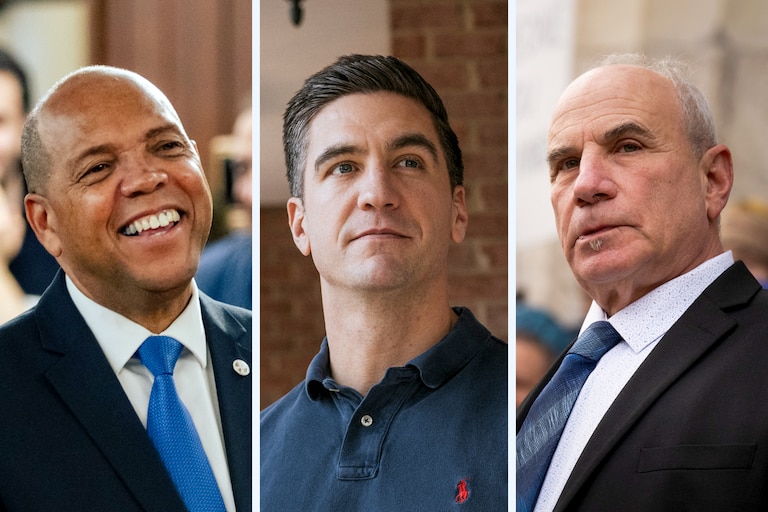 From left, council member Julian Jones, Nick Stewart, a former school board member and financial attorney, and council member Izzy Patoka.