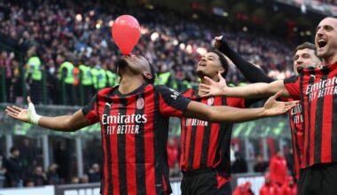 MILAN, ITALY - DECEMBER 28: Christopher Nkunku of AC Milan celebrates after scoring their team