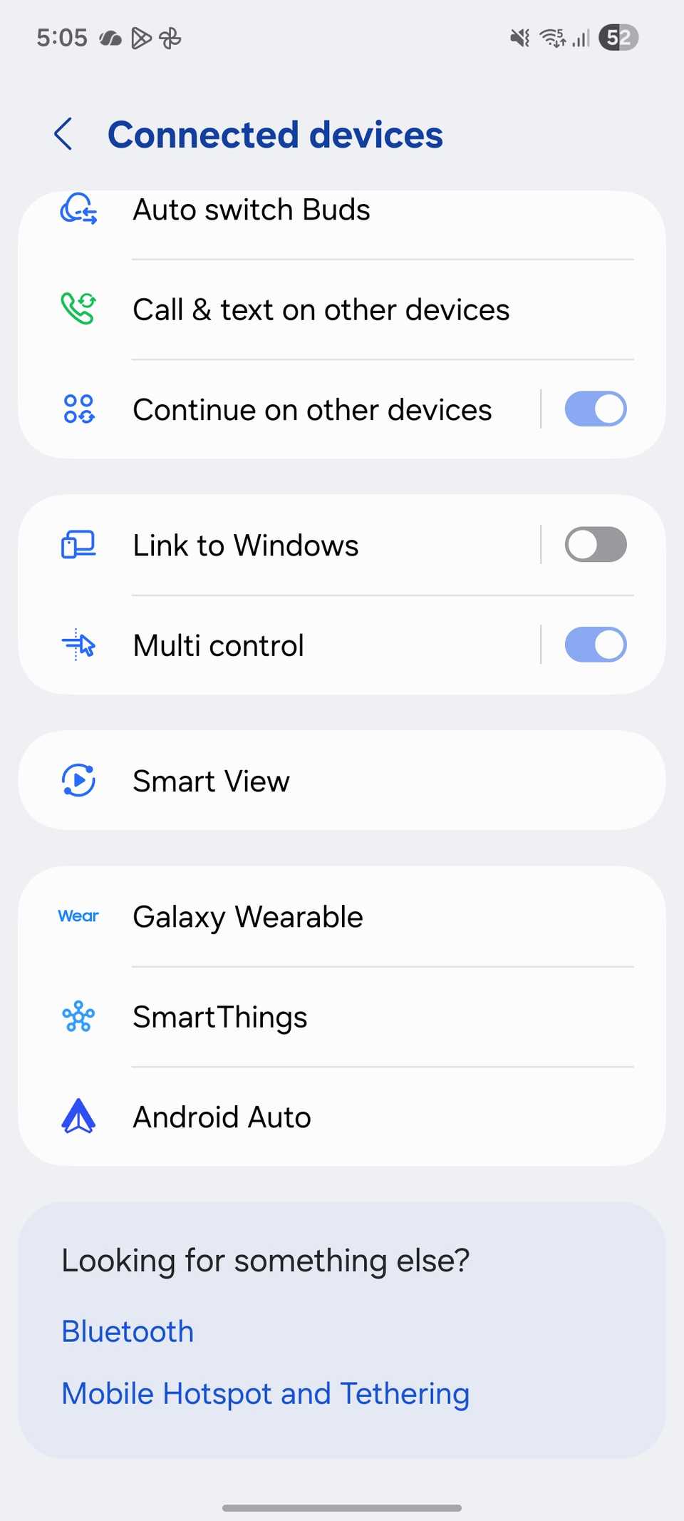 Connected devices menu
