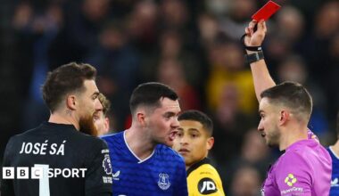 Everton 1-1 Wolves: Hosts have two players sent off in draw
