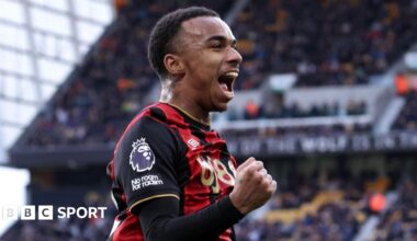Eli Junior Kroupi celebrates after scoring for Bournemouth against Wolverhampton Wanderers