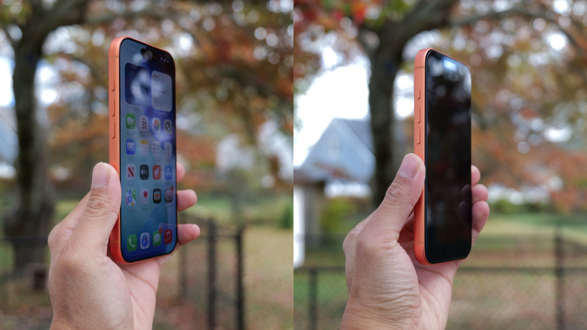 Before and after installation of Zagg iPhone 17 Pro Glass 4-Way Privacy XTR Screen Protector.