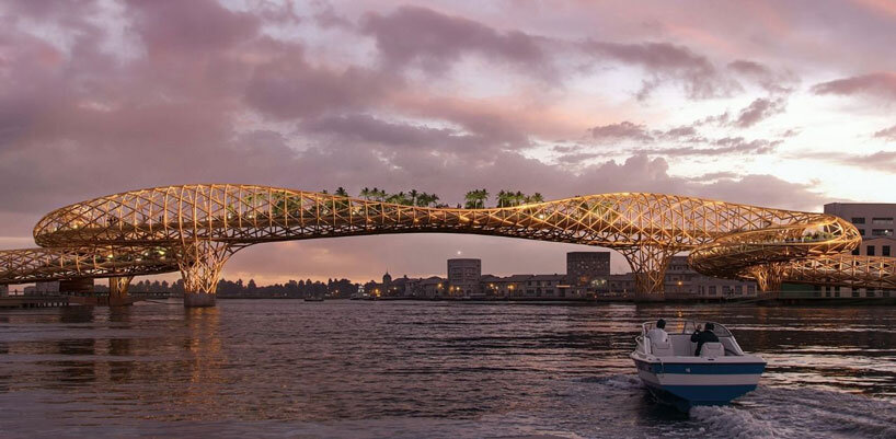 pedestrian bridge of serpentine latticework to bring elevated garden to bangkok