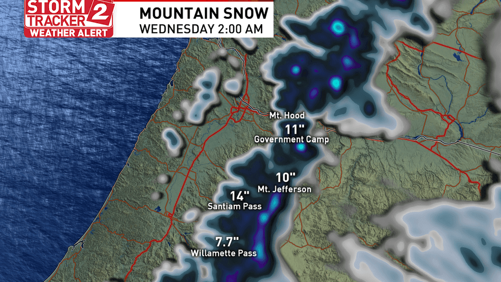 Snow is back in the forecast for the Cascades starting mid-week - Storm Tracker 2 Weather graphic