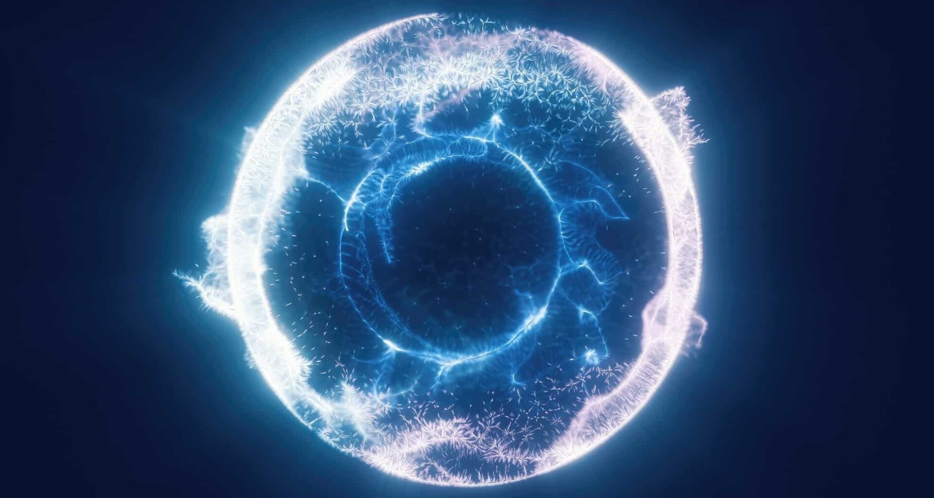 Blue Energy Sphere, Ball Of Futuristic Energy Particles Around The Force Field