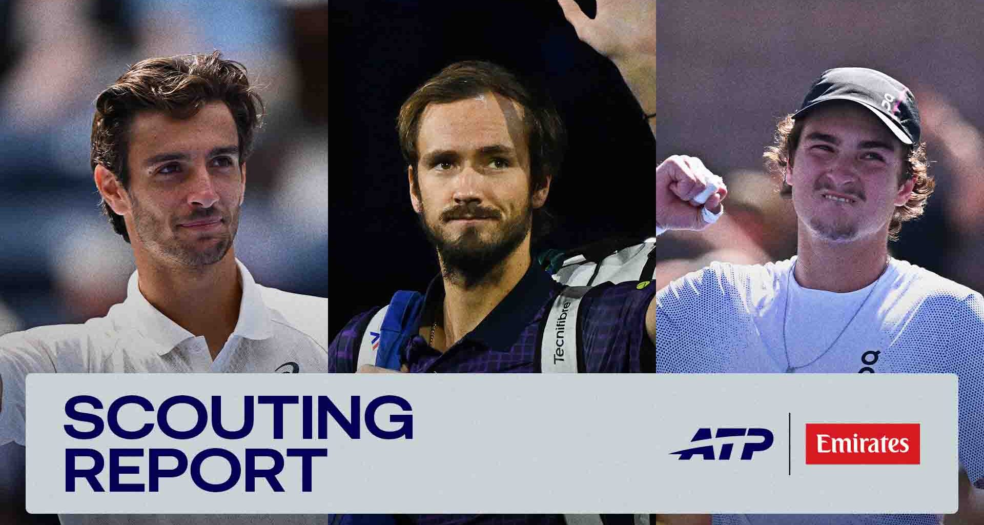 Lorenzo Musetti, Daniil Medvedev and Joao Fonseca are competing on the ATP Tour this week.
