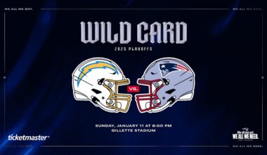 Patriots to Host Chargers in Wild Card Playoff Matchup at Gillette Stadium on Sunday Night 