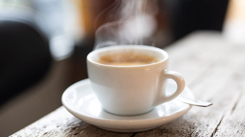 Steaming cup of coffee