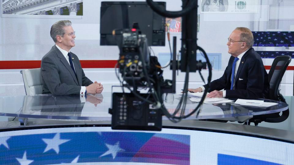 FOX Business anchor Larry Kudlow interviews Treasury Secretary Scott Bessent during "Kudlow" with Larry Kudlow at Fox Business Network studios on January 16 in New York City. - John Lamparski/Getty Images
