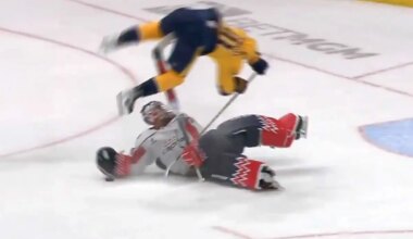 While racing for a loose puck, Charlie Lindgren flips Steven Stamkos after pitchforking him in the nads