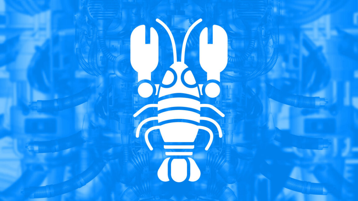 Illustration of a white lobster on a cyberpunk background.