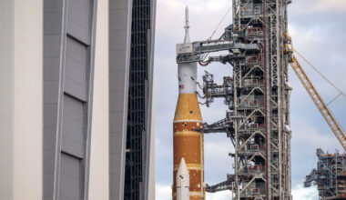 NASA’s Orion spacecraft, which sits atop the Space Launch System rocket for liftoff, are seen at Kennedy Space Center in Florida on January 17.
