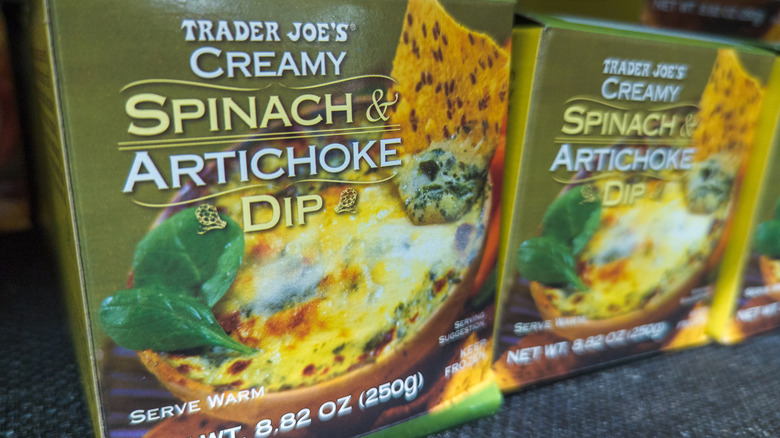Boxes of Trader Joe's Creamy Spinach & Artichoke Dip