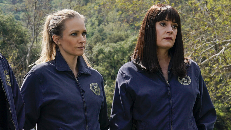 JJ and Emily Prentiss look at a crime scene in Criminal Minds