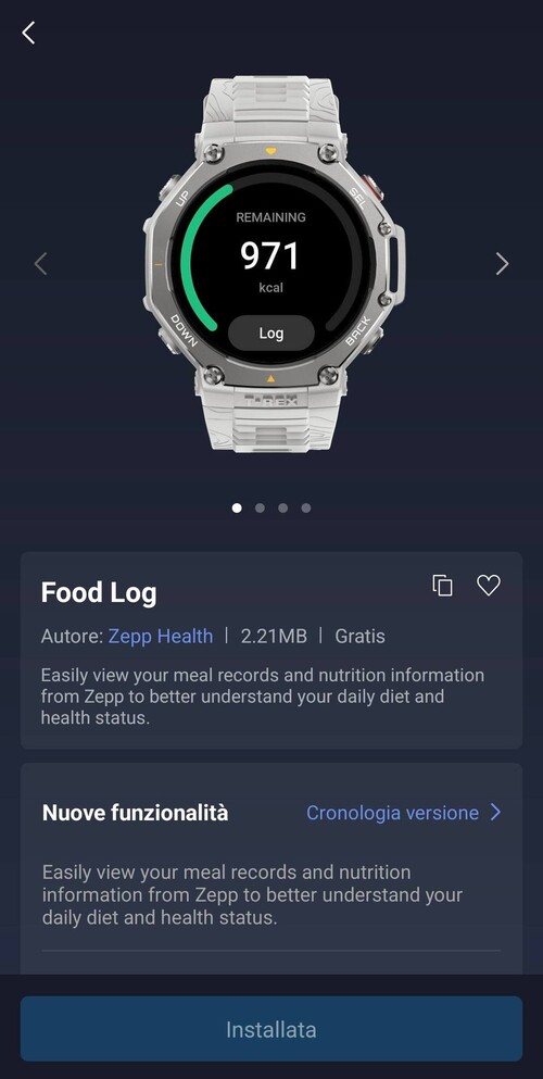 A screenshot of the new Amazfit Food Log Mini App. (Image source: Matteo Calori via Amazfit Official Outdoor Community Facebook Group)