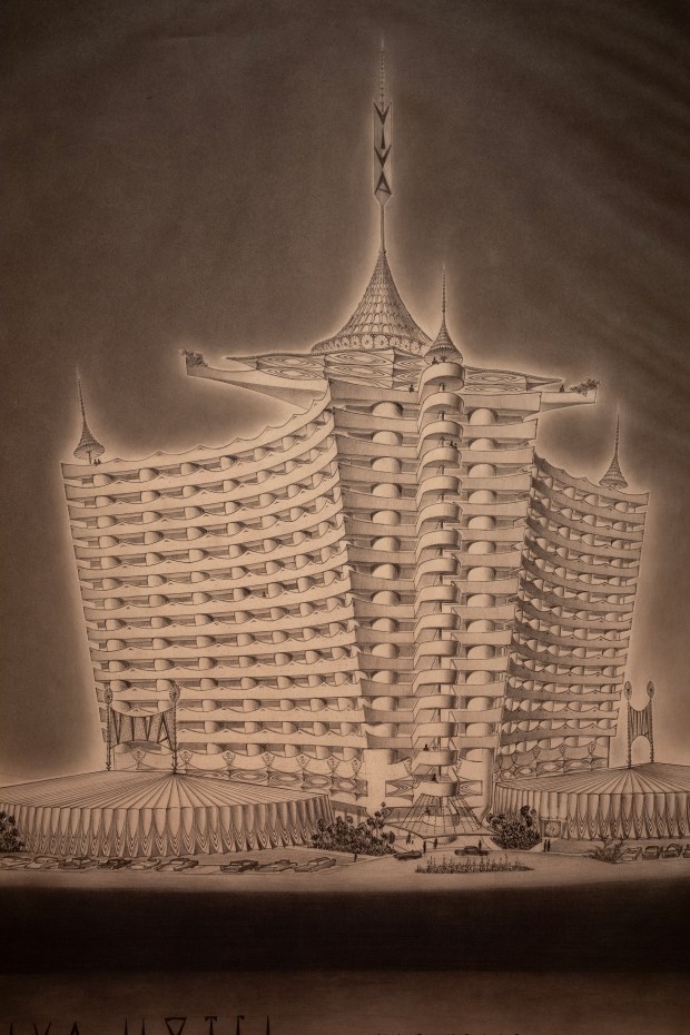 Bruce Goff's unbuilt 1961 design for the Viva Casino and Hotel in Las Vegas in the exhibition Bruce Goff: Material Worlds art the Art Institute of Chicago, Jan. 9, 2026. (E. Jason Wambsgans/Chicago Tribune)