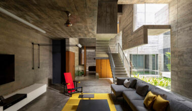 matharoo associates builds 'cut bend fold play house' from folded concrete planes in india