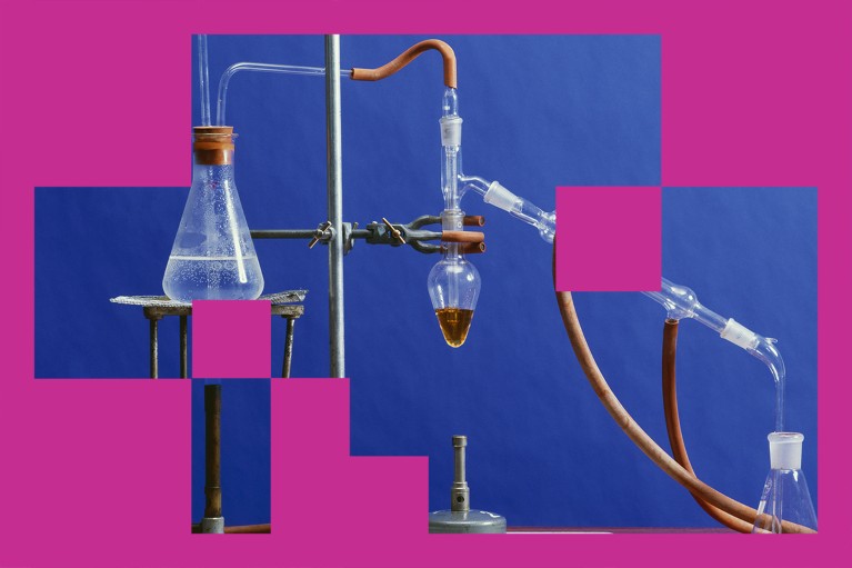 Steam distillation apparatus used to extract a product from a reaction mixture.