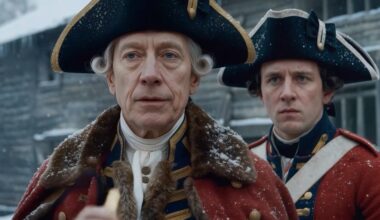 British officers look at George Washington.