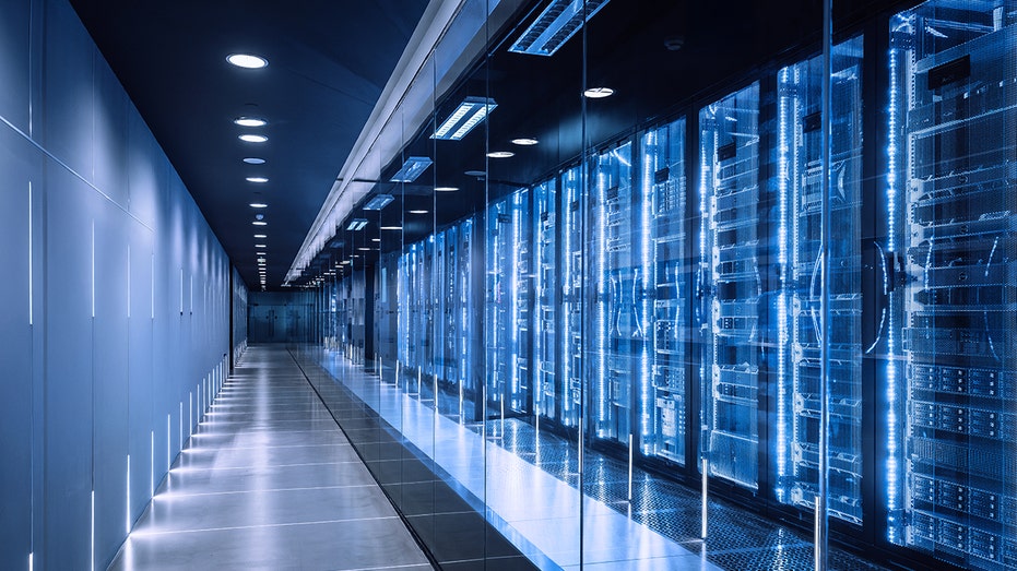 High-tech data center with server racks