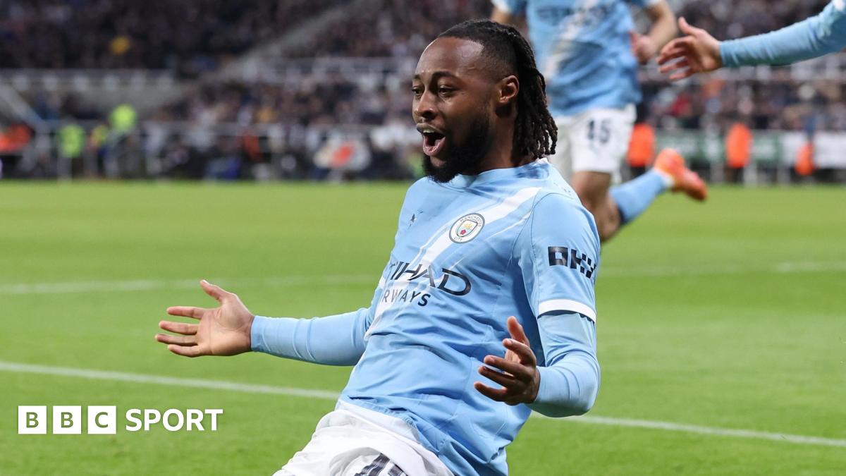 Antoine Semenyo celebrates after scoring for Manchester City against Newcastle United at St James' Park on 13 January, 2026