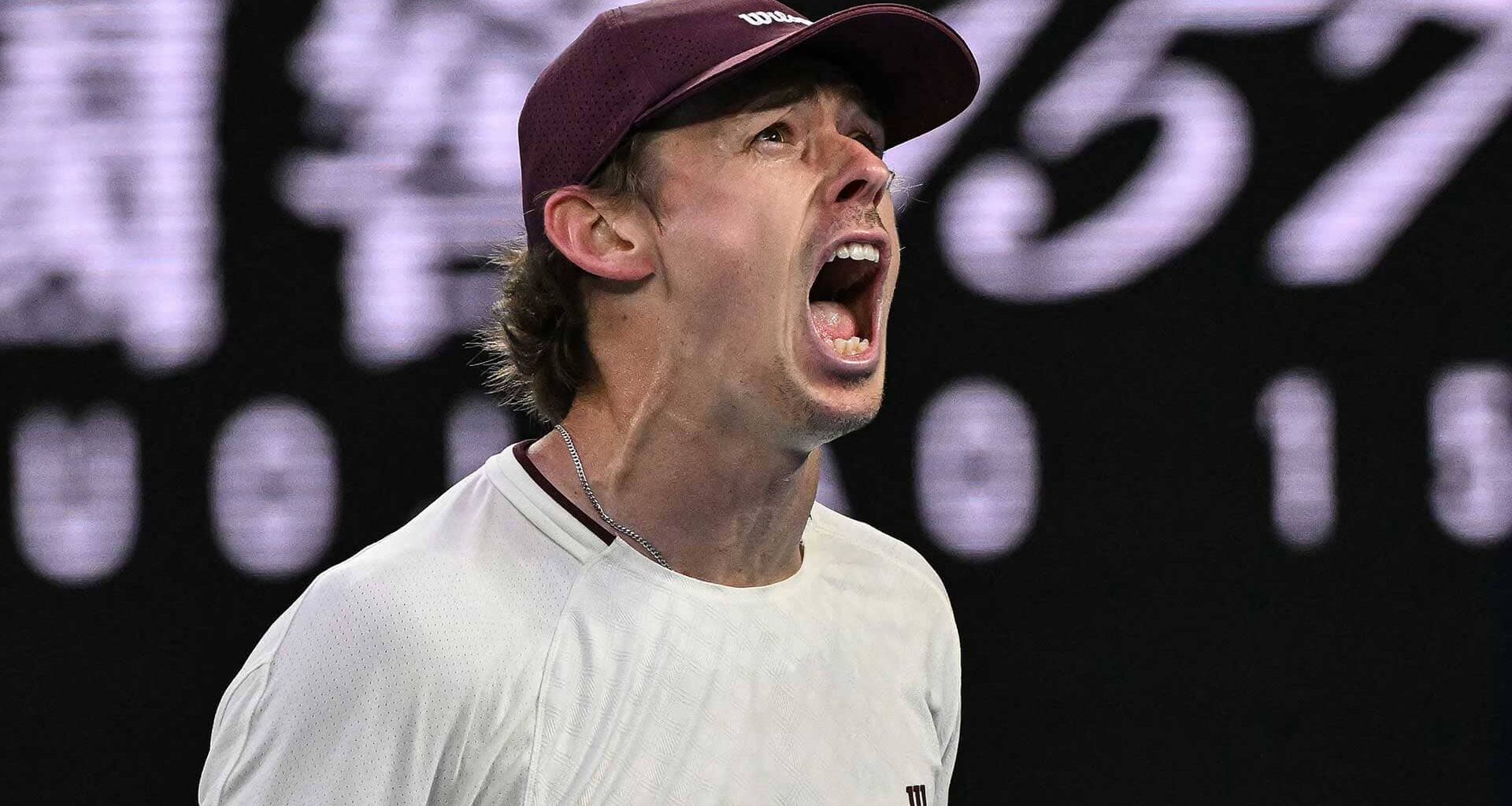 Alex de Minaur roars during his win against Hamad Medjedovic on Wednesday in Melbourne.
