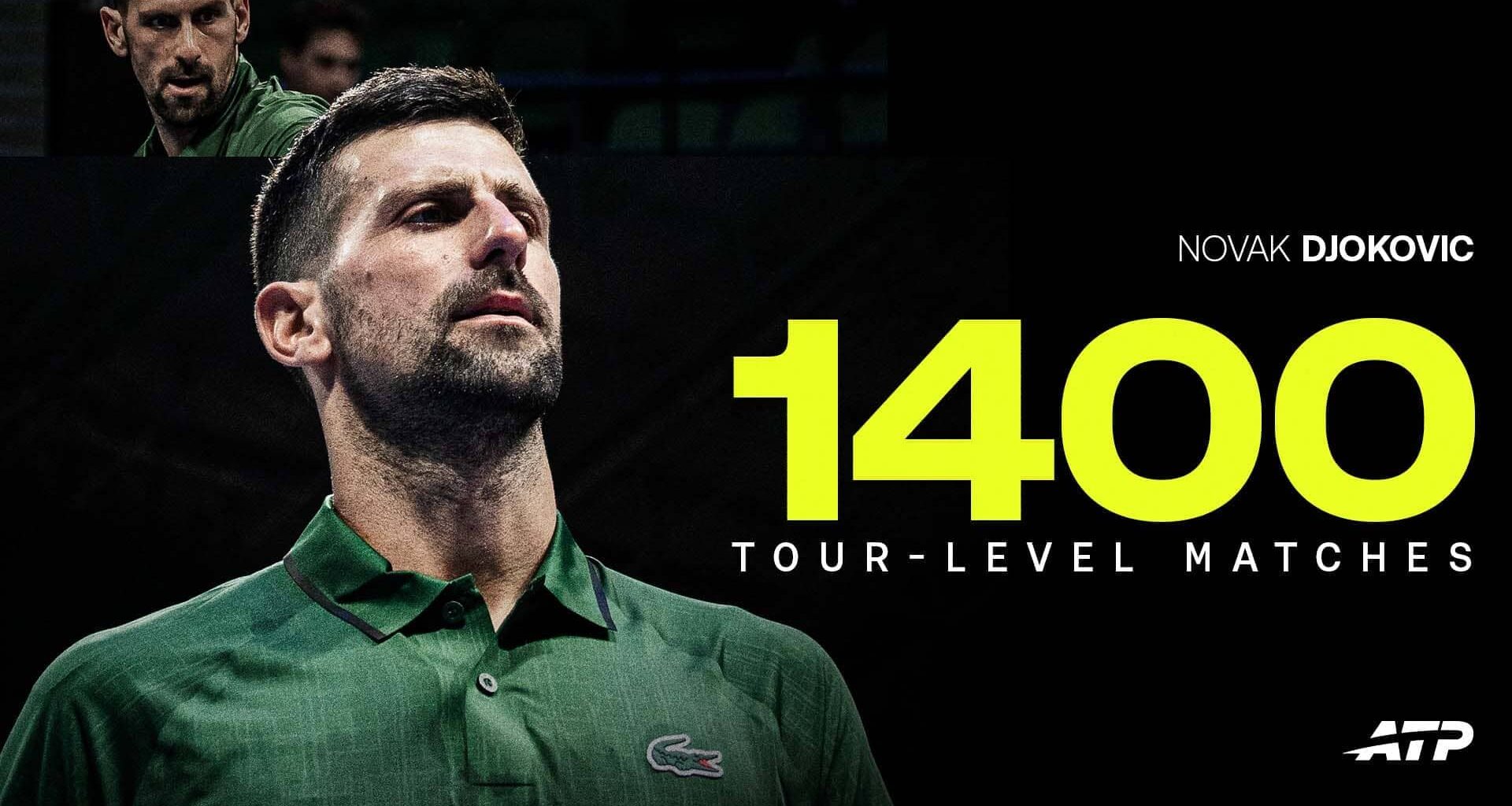 Novak Djokovic's clash with Jakub Mensik at the Australian open will be the 1400th tour-level match of his career.