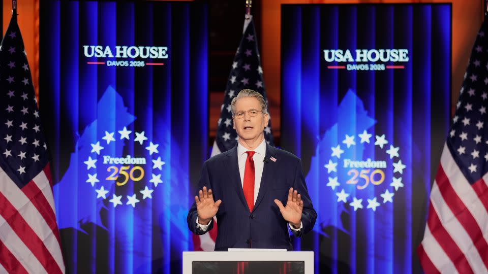 Scott Bessent, US Secretary of the Treasury, holds a speech at the USA House during the Annual Meeting of the World Economic Forum in Davos, Switzerland on Tuesday, January 20. - Markus Schreiber/AP