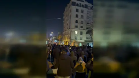 BBC Persian Screengrab of recent video showing a crowd of protesters in Tabriz, western Iran