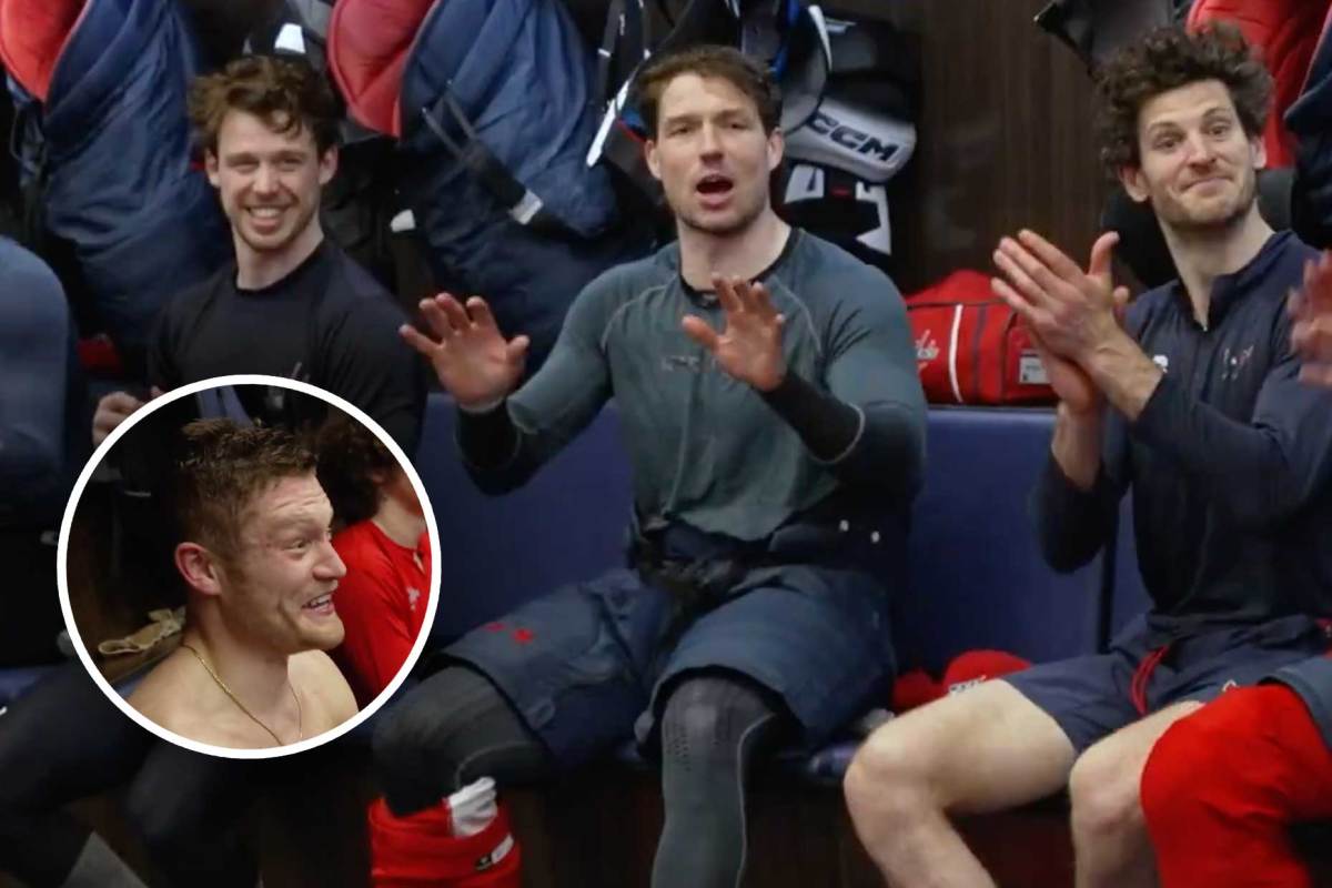 Brandon Duhaime calls Ethen Frank the best player in the league, ‘hands down,’ during Spencer Carbery’s post-game victory speech