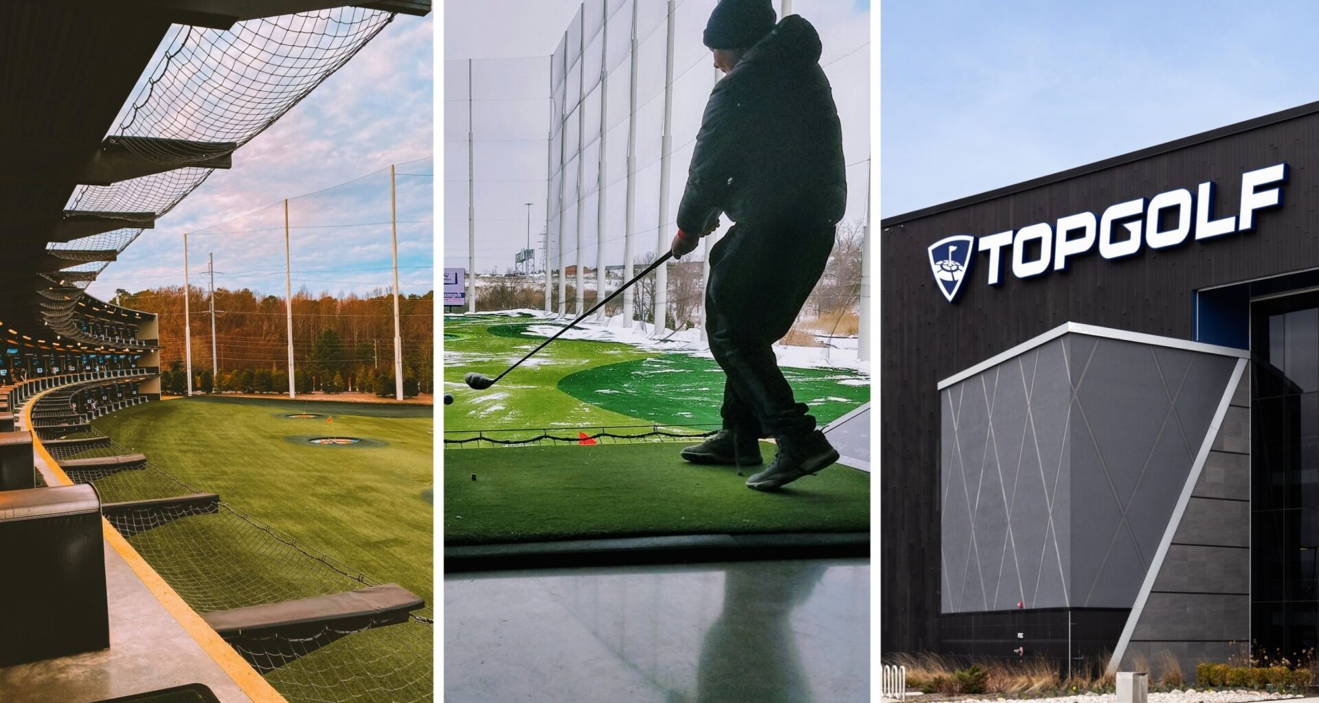 top golf nets (l) family shares top golf issue (c) topgolf entrance (r)
