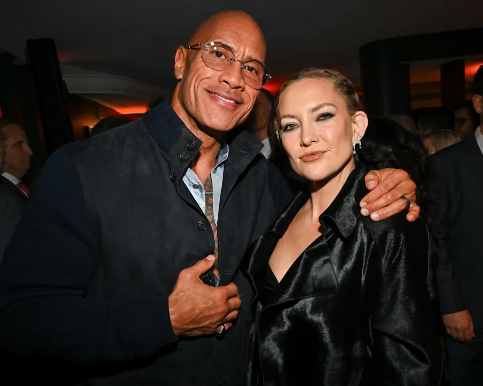 Dwayne Johnson and Kate Hudson at the Variety & Golden Globes Pre-Golden Globes Party, Presented by Morgan Stanley at The Polo Lounge at The Beverly Hills Hotel on January 09, 2026 in Beverly Hills, California. (Photo by Michael Buckner/Variety via Getty Images)