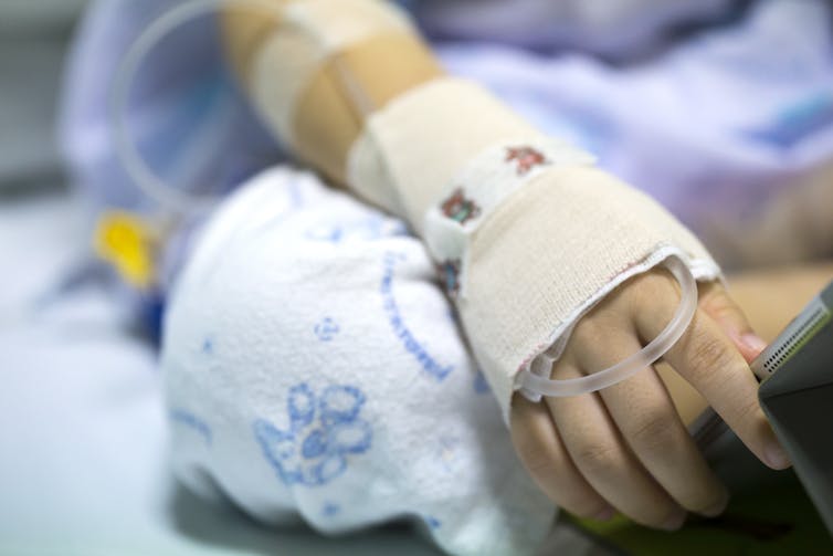 A child's intubated arm