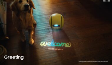 A shot from a video that Samsung showed of the yellow Ballie home robot at CES 2024.