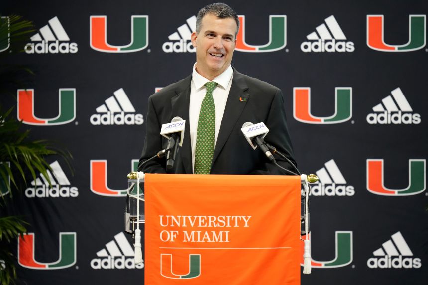 Mario Cristobal speaks at his introductory news conference after taking the Miami job in 2021.