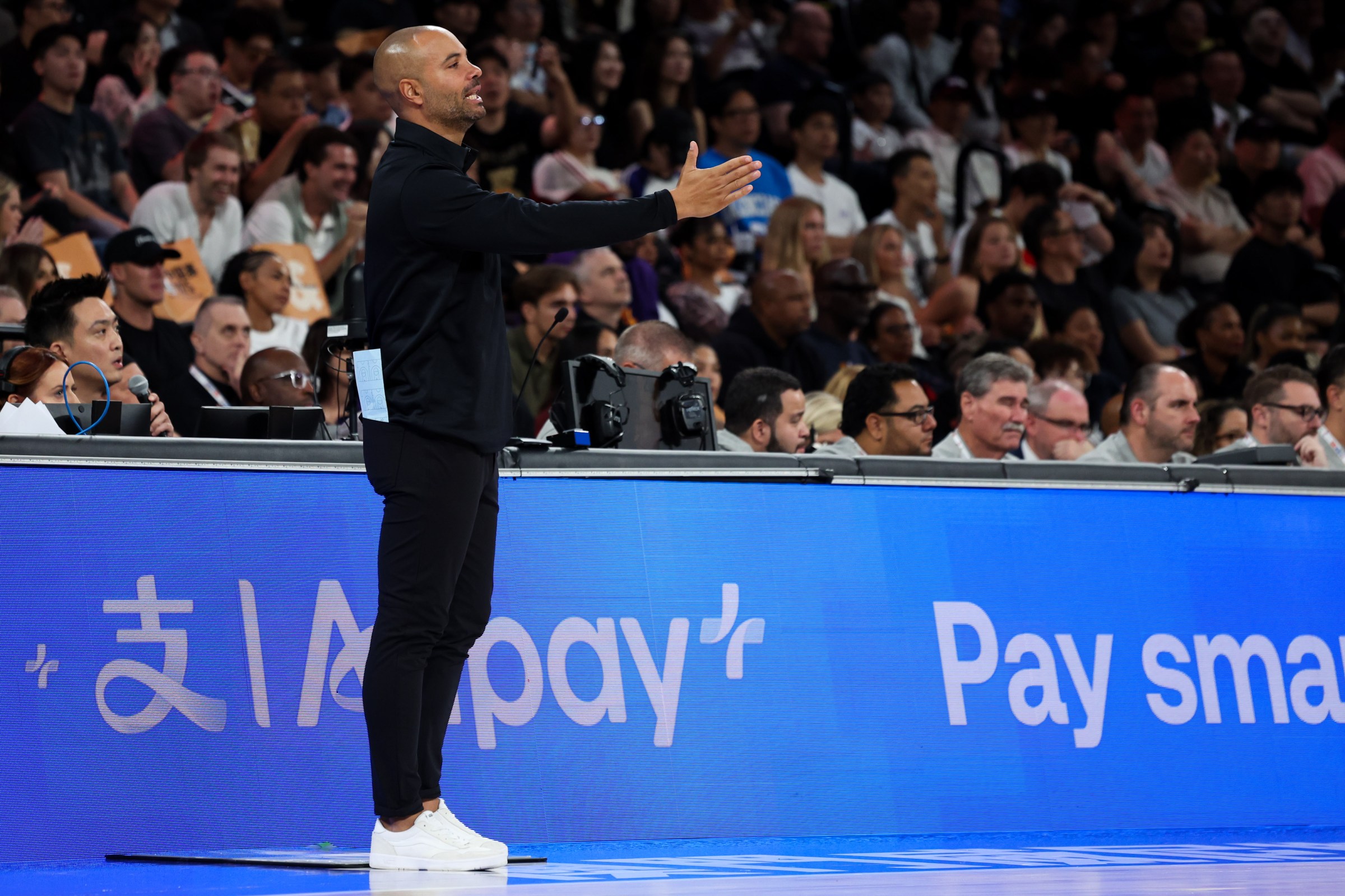 MACAU, MACAU - OCTOBER 12: Coach Jordi Fernandez of Brooklyn Nets reacts during NBA China Games 2025 between Brooklyn Nets and Phoenix Suns at The Venetian Macao on October 12, 2025 in Macau, Macau. NOTE TO USER: User expressly acknowledges and agrees that, by downloading and/or using this Photograph, user is consenting to the terms and conditions of the Getty Images License Agreement. (Photo by Zhizhao Wu/Getty Images)