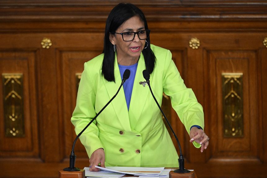 Venezuela's acting president Delcy Rodriguez speaks during a presidential address to Parliament at the National Assembly in Caracas on January 15.