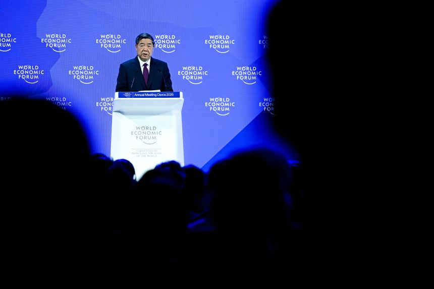 China's Vice Premier He Lifeng delivers a speech during the World Economic Forum (WEF) annual meeting in Davos on January 20, 2026.