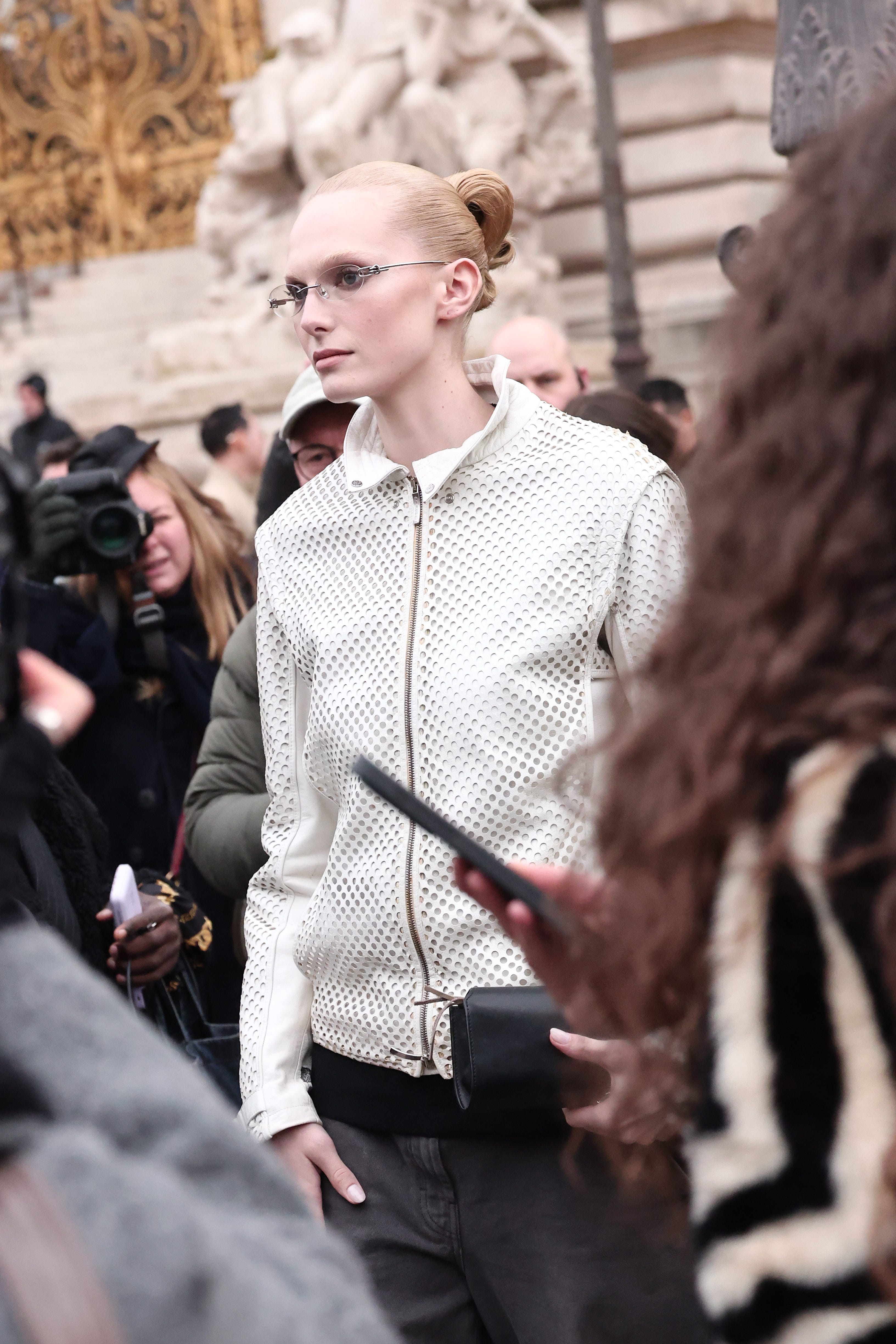 paris, france january 26: alex consani attends the schiaparelli haute couture week spring/summer 2026 show as part of paris fashion week on january 26, 2026 in paris, france. (photo by jacopo raule/getty images)