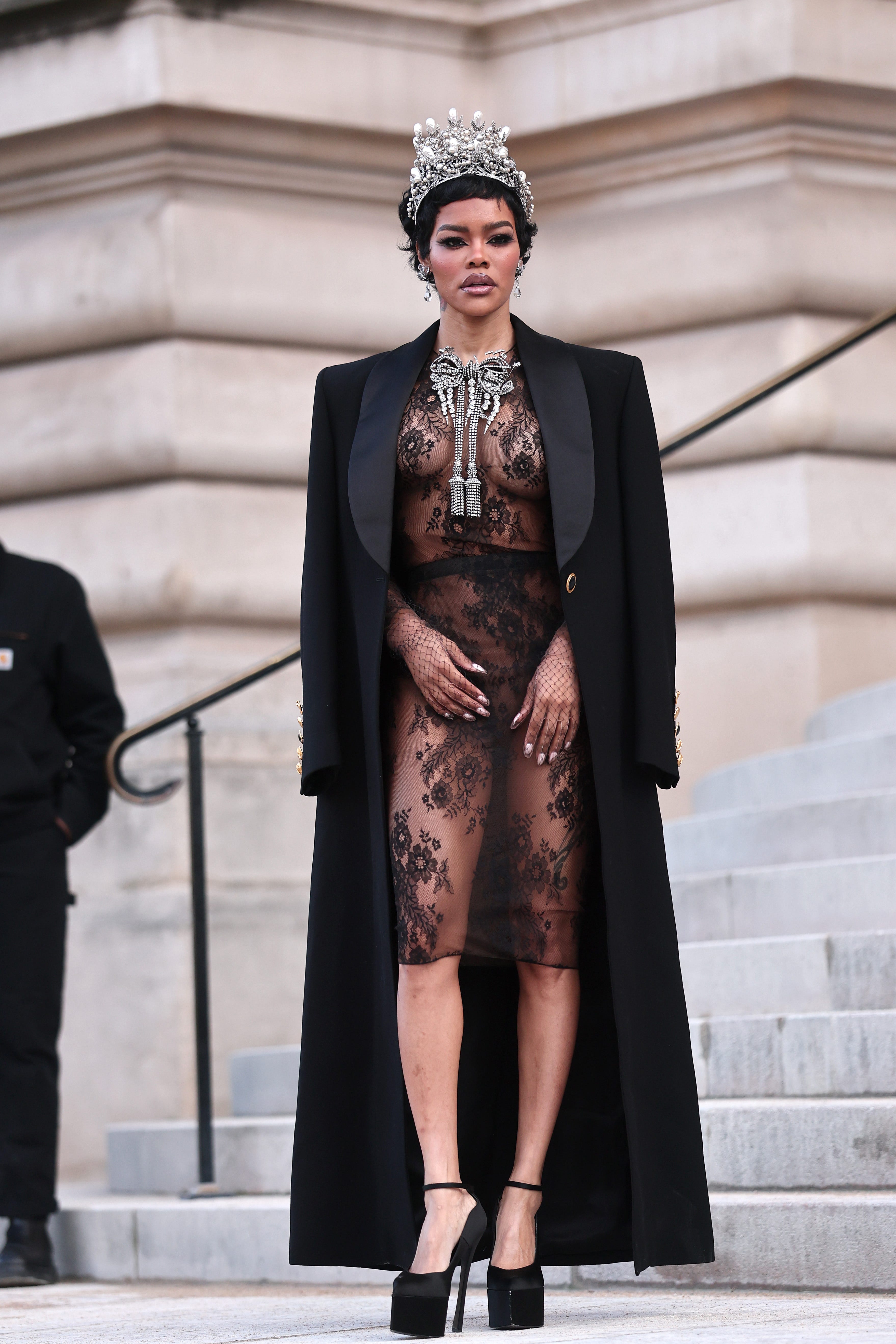 paris, france january 26: teyana taylor attends the schiaparelli haute couture week spring/summer 2026 show as part of paris fashion week on january 26, 2026 in paris, france. (photo by jacopo raule/getty images)