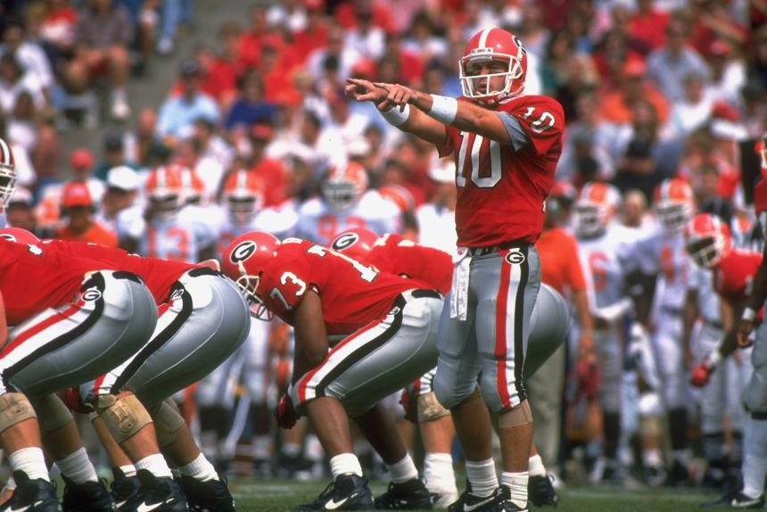 Georgia quarterback Eric Zeier gets his offense set during a game versus Clemson in 1994.