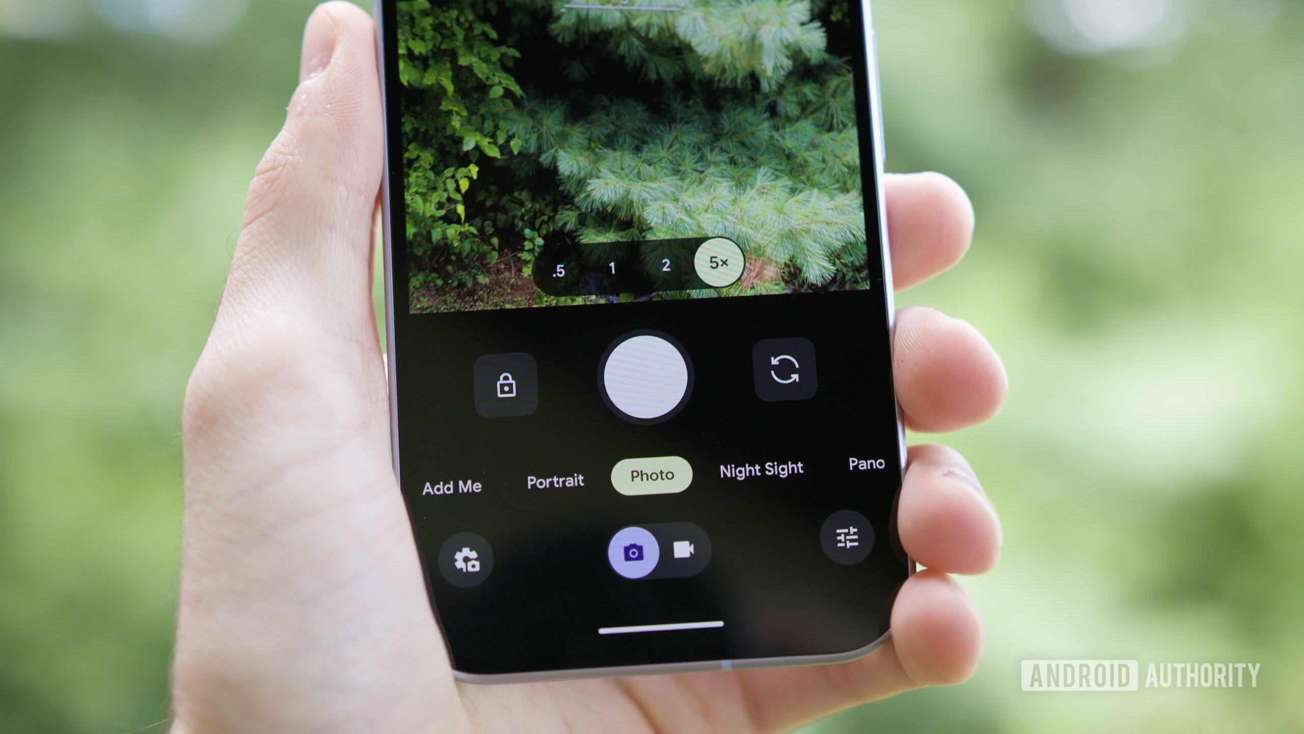 The camera app running on the Google Pixel 10, showing the 5x zoom preset.